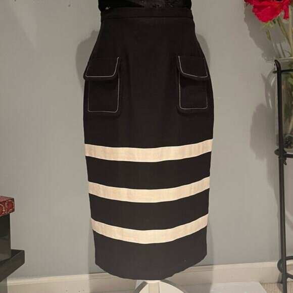 NEW Linen Skirt Suit Striped Pencil Skirt Sz 4 Pleated Peplum Blazer Sz 0 NWOT - Picture 5 of 16